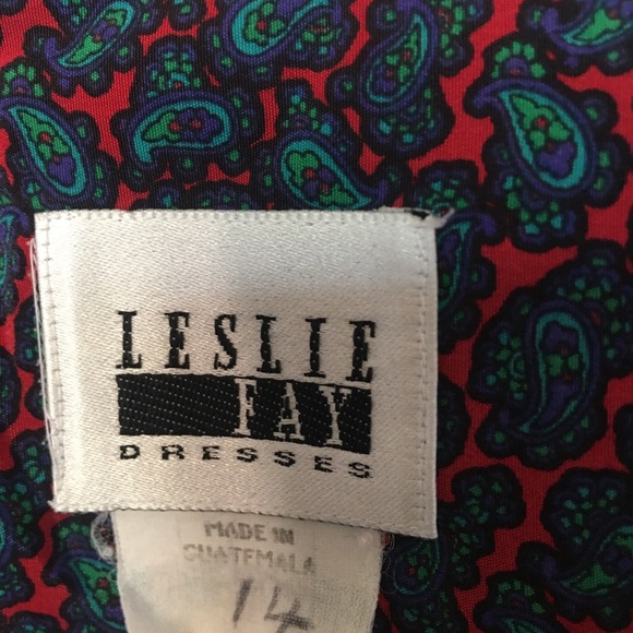 Vintage Leslie Fay Paisley Pleated Dress size 14 - Picture 14 of 16